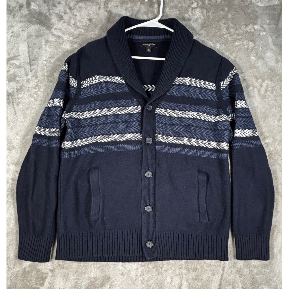 Banana Republic Cardigan Mens‎ XL Blue Striped Shawl Collar Blend